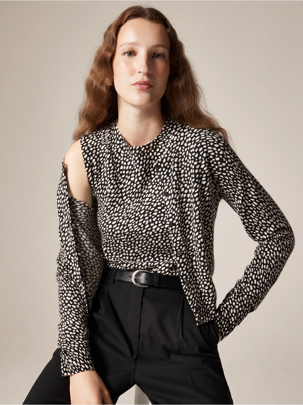 J Crew Featherweight cashmere cardigan in spot print size XXS